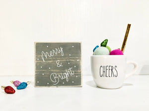 Christmas decor, Tiered tray sign, Merry and Bright , Christmas in July decor, Cheers mug, Non traditional Christmas, Faux Christmas lights