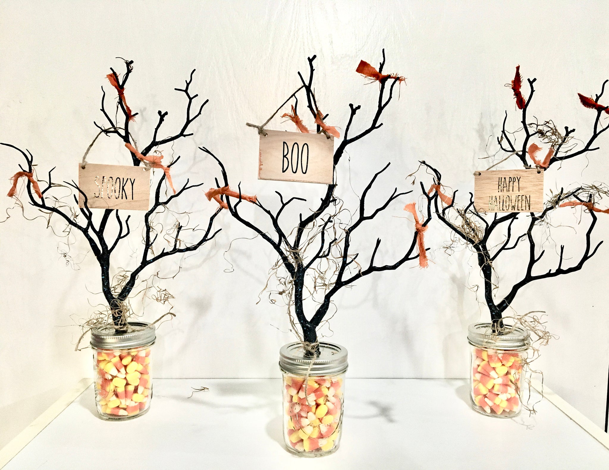 Halloween decor, Tree, Tiered tray decor, Artificial branches, Centerpiece, Table decor, Mantle, Hostess gift, candy corn, Tiered tray sign
