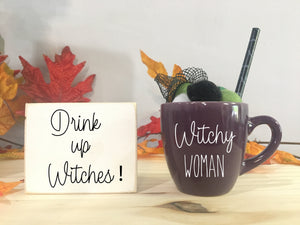 Halloween decor, Tiered tray, Mini mug, Witchy woman , Drink up witches, Wooden sign, Tiered tray decor