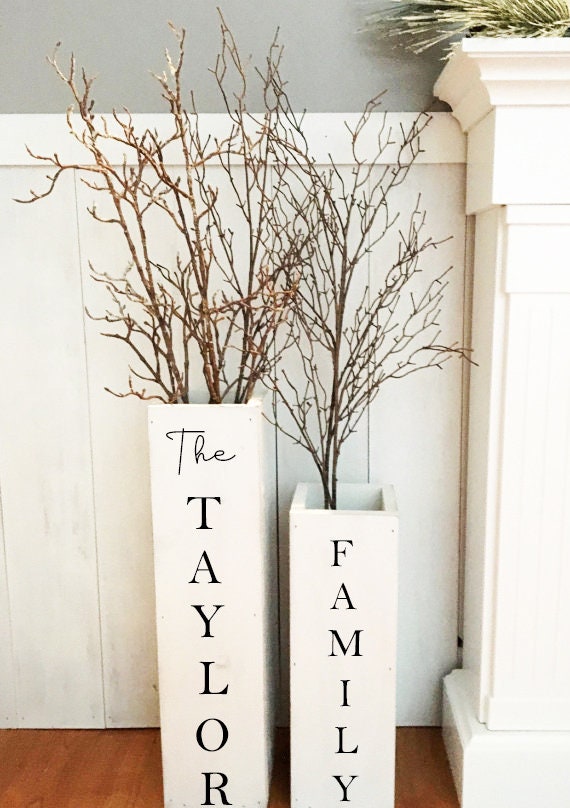 Personalized large wooden porch vases, Wedding gift, rustic, floor vases, farmhouse decor, large floor vase,  porch decor, set of 2