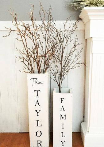Personalized large wooden porch vases, Wedding gift, rustic, floor vases, farmhouse decor, large floor vase,  porch decor, set of 2