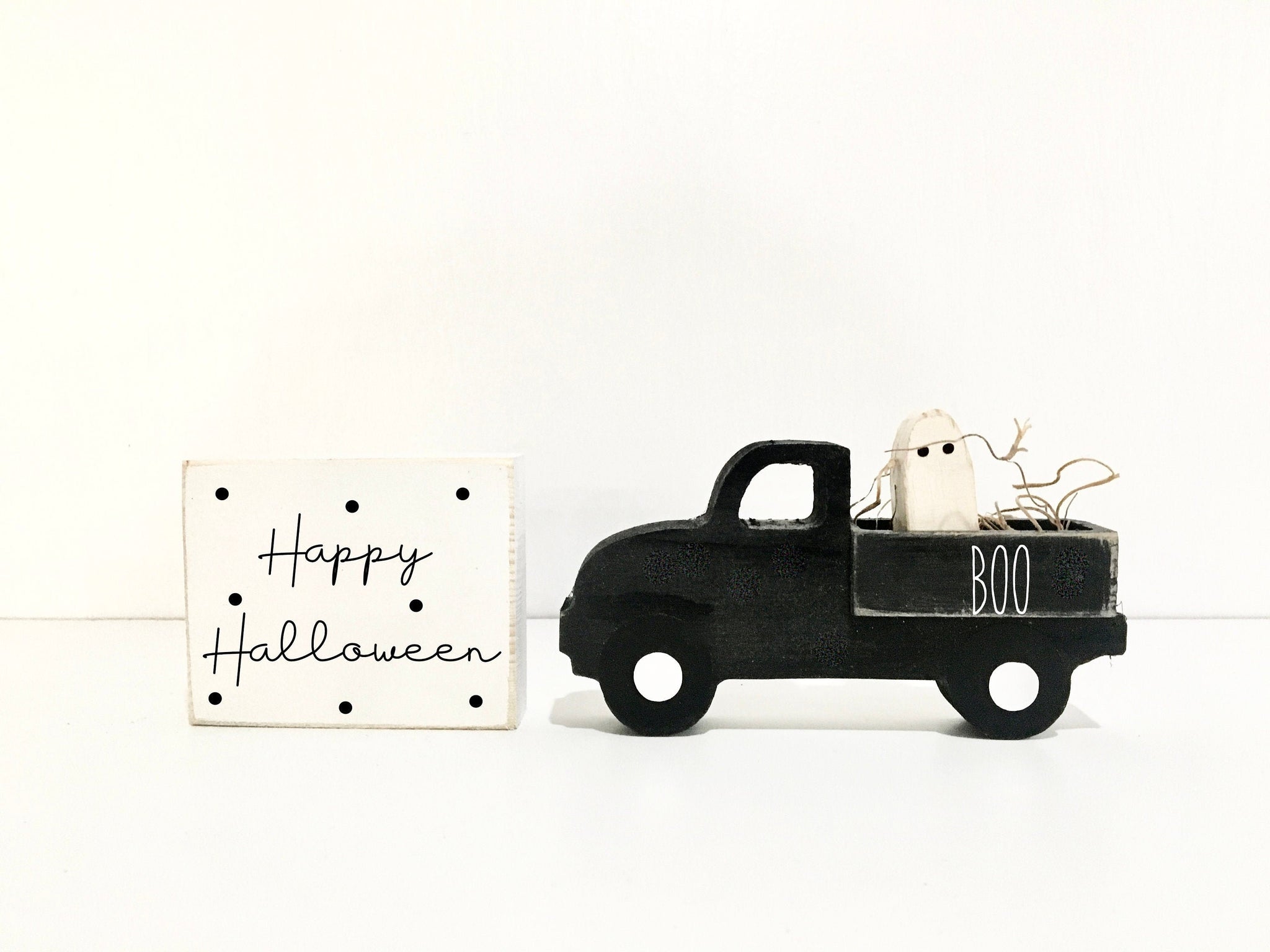 Halloween decor, Fall tiered tray, Ghost truck, Fall decor, Tiered tray sign,  Farmhouse truck, Wooden sign, Halloween ghost, happy fall
