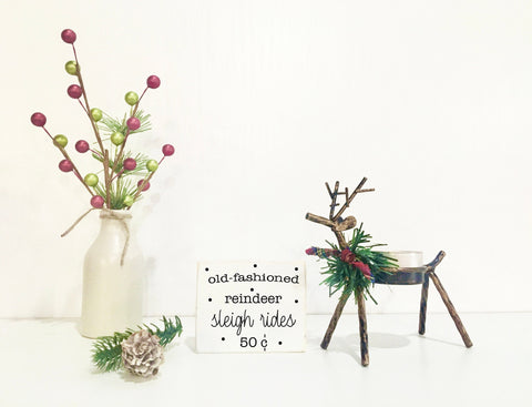 Reindeer candle holder, Christmas decor, Holiday tiered tray, Tiered tray decor, Sleigh rides sign, Farmhouse, wooden sign, mini display