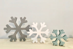 Wooden snowflakes, Christmas decor, Winter, rustic, Farmhouse, Tiered tray decor, Let it snow sign, Gray snowflakes