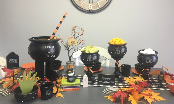 Halloween treat bowls, Tiered tray, candy bowl, Party decor, Serving pieces for Halloween party, Set of 3 witch cauldrons, Table centerpiece