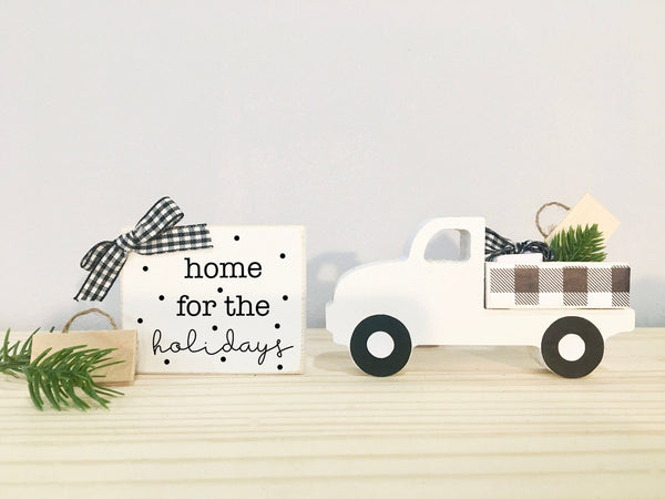 Tiered tray sign, Christmas decor, Wooden truck, Home for the holidays, Farmhouse, Teacher gift, buffalo plaid, Mini sign and truck set