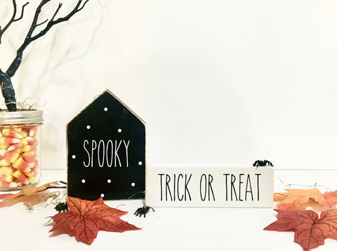 Halloween decor, tiered tray, Wooden signs, Tiered tray decor, Trick or treat, Spooky house, Wooden, Rustic, Tiered tray signs