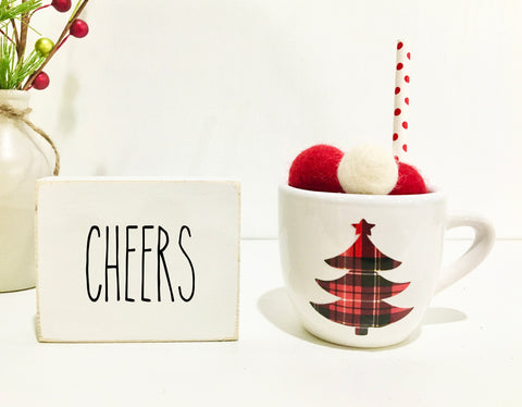 Christmas mug, Tiered tray, Plaid tree, Holiday tiered tray, Mini mug, hostess, Christmas decor, Wood sign, Farmhouse, Teacher gift, Cheers