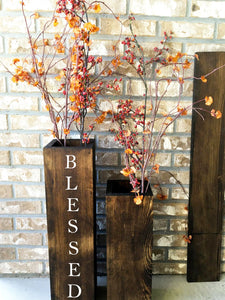 Outdoor decor, wooden vases, reclaimed wood, rustic, floor vases, Porch, blessed