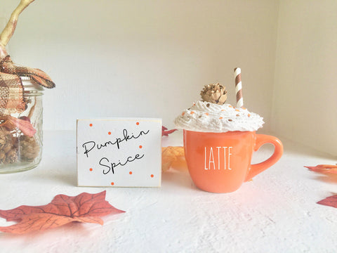 Pumpkin spice latte mug, Tiered tray sign, Fall decor, mini mug, Tiered tray, Pumpkin spice, Wooden sign, Faux whipped cream, Mug topper