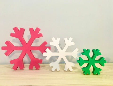 Wooden snowflakes, Christmas decor, Winter, Merry and bright, Tiered tray decor, Pink snowflakes, Free standing snowflakes