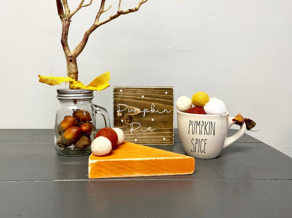 Faux pumpkin pie, Pumpkin spice mug, Fall tiered tray, Fall decor, Tiered tray, Wooden pumpkin pie, Wood sign