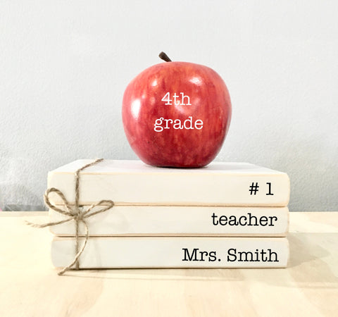 Personalized teach gift, Christmas books, Tiered tray decor, Teacher, Book stack, Christmas decor, Apple, Classroom decoration