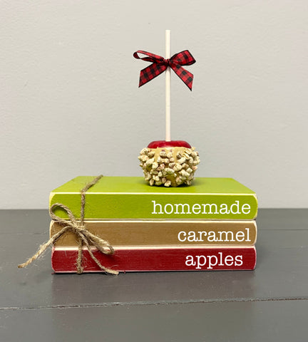 Caramel apples, Holiday tiered tray, Faux apple, Book stack, Christmas decor, Farmhouse, Teacher gift,  Wooden books, Party decor