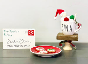 Tiered tray decor, Santa mug, Letter to Santa, Faux cookies, Christmas decor, Holiday tiered tray, Santa's milk and cookies, Family gift