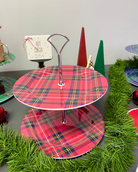 Holiday tiered trays, Plaid, Desert table, Set of 4 espresso mugs, Christmas decor, Hostess, Hot cocoa tray, Sweet treats, Coffee bar