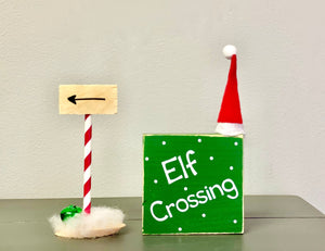 Elf crossing sign, Holiday tiered tray, Arrow sign, Hot cocoa bar, Christmas decor,  Family gift, Teacher, Hostess, Elf accessories