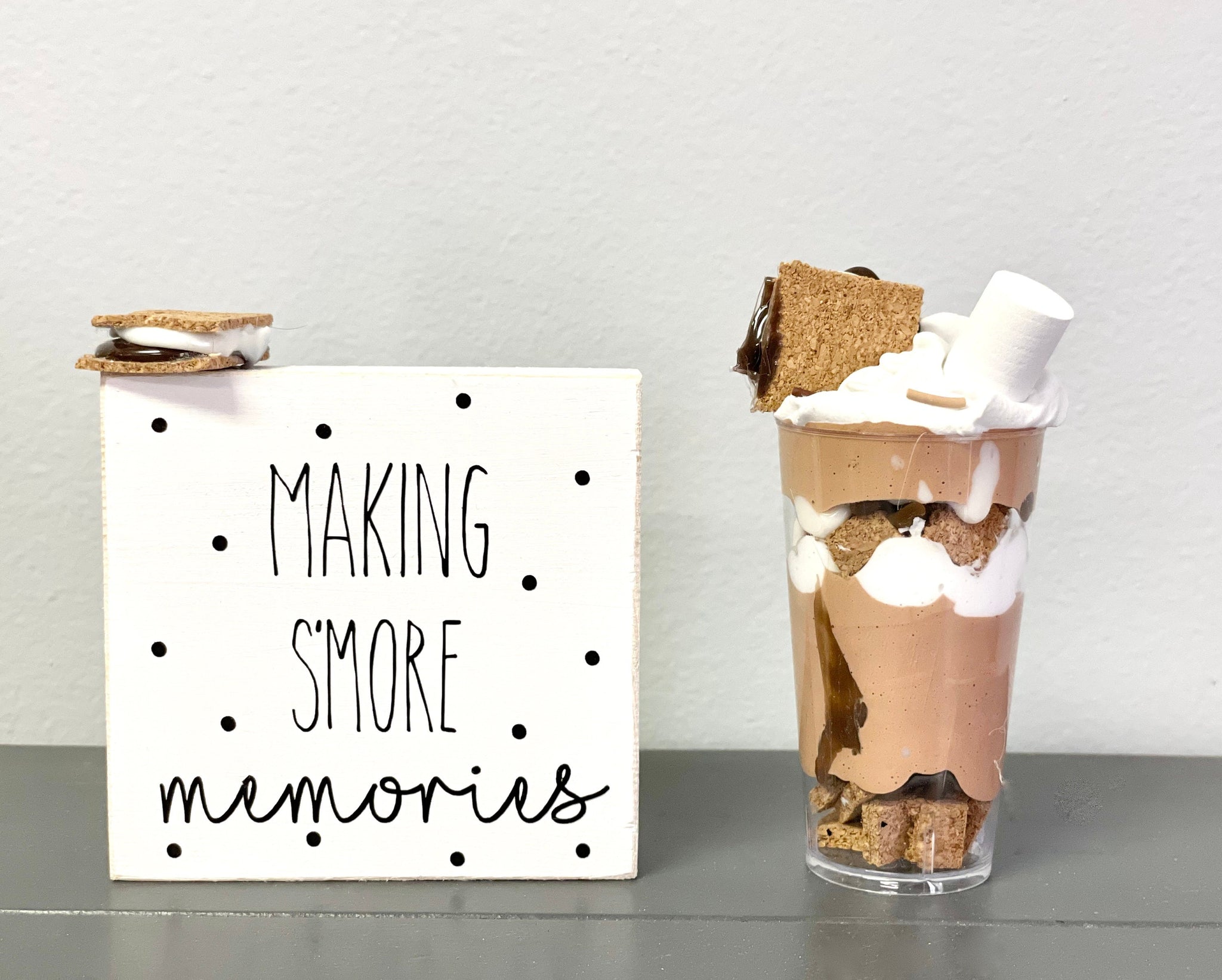 Holiday tiered tray, S'more latte, Hot cocoa bar, Christmas decor, Family gift, Teacher, Hostess, Faux parfait, Tiered tray sign, Wood