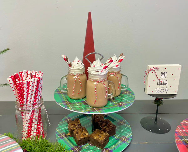 Holiday tiered trays, Plaid, Desert table, Set of 4 espresso mugs, Christmas decor, Hostess, Hot cocoa tray, Sweet treats, Coffee bar