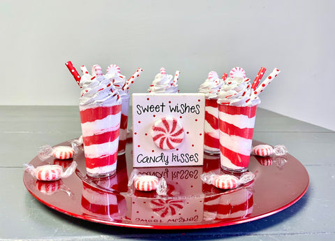Ready to ship, Holiday tiered tray, Peppermint latte,  Hot cocoa bar, Christmas decor, Family gift, Teacher, Faux parfait, Tiered tray sign