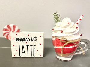 Holiday tiered tray, Peppermint latte,  Hot cocoa bar, Christmas decor, Family gift, Teacher, Hostess, Mocha, Tiered tray sign, Wood