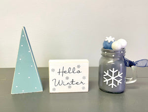 Winter tiered tray,  Snowflake mug, Mini espresso mug, Wooden tree, Hello winter, Tiered tray sign, Winter decor