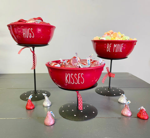 Valentine treat bowls, Party table, Snack bowls, Pedestals, Hostess gift, Valentine's day decor, Candy bowl,  Holiday party