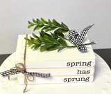 Wooden books, Spring decor, Mini book stack, Spring has sprung,  Farmhouse decor, Faux books, Tiered tray decor, kitchen decor, Greenery