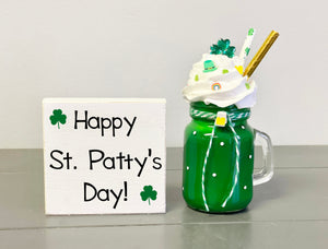 St. Patrick's day decor, Green mug, Wooden sign, Tiered tray decor, Bar decor, Tiered tray sign