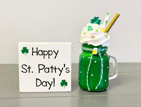 St. Patrick's day decor, Green mug, Wooden sign, Tiered tray decor, Bar decor, Tiered tray sign