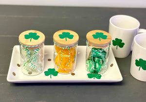 St. Patrick's decor, Coffee bar, Holiday tray, Tiered tray, Topping jars for hot cocoa bar, Tray and jar set, Irish coffee, Shamrock tray