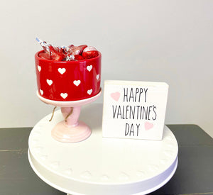 Valentine's day candy bowl, Tiered tray, Valentine gift, Decor, Happy Valentine's day sign, Tiered tray sign, Wood, pink pedestal