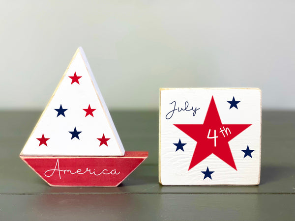 Wood sailboat, 4th of July decor, America, Holiday tiered tray, Nautical decor