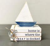 Nautical book stack, Wood sailboat, Handmade,  Nautical decor, Lake house, Cottage, Tiered tray decor