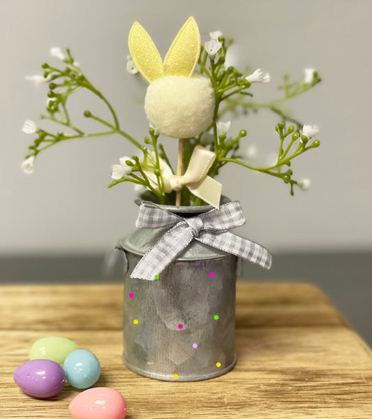 Spring bucket, Bunny, Galvanized vase, Spring decor, Mother's day gift,  Easter, Farmhouse decor, Wooden spring sign