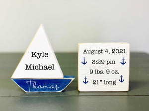 Nautical birth announcement, Wood sailboat, Nursery decor, Birth stats