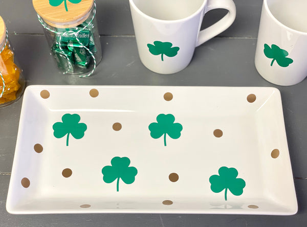 St. Patrick's decor, Coffee bar, Holiday tray, Tiered tray, Topping jars for hot cocoa bar, Tray and jar set, Irish coffee, Shamrock tray