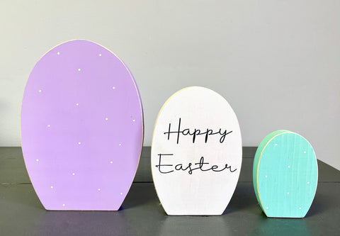 Wood Easter eggs, Easter tiered tray, Easter decor, Wooden egg, Polka dot