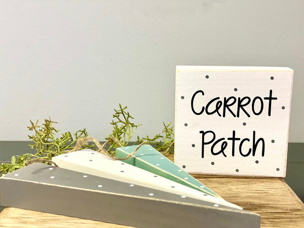 Wooden carrots, Easter decor, Rustic carrots, Polka dots, Farmhouse, Easter gift, Holiday tiered tray, Carrot patch sign, gray and white
