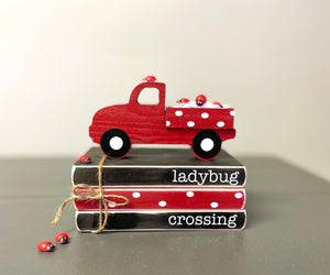 Ladybug decor,  Wooden truck, Tiered tray decor, Mini book bundle