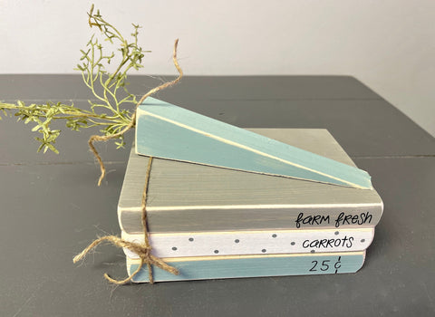 Wooden books, Spring decor, Mini book stack, Farm fresh carrots, Farmhouse decor, Faux books, Tiered tray decor, kitchen, wooden carrot