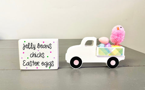 Easter truck, Plaid, tiered tray decor, truck and sign set, Easter decor, Chick, Jelly beans, Easter eggs