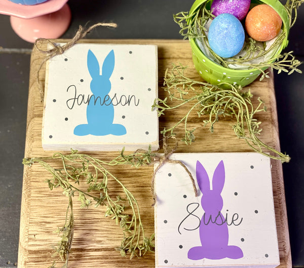 Personalized bunny block, Easter sign, Wooden bunny, Family