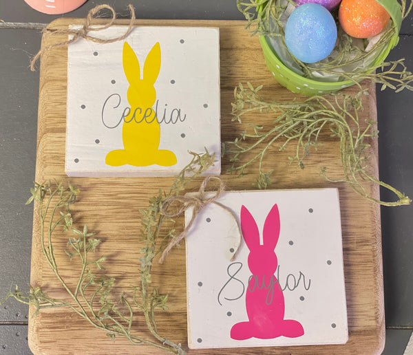 Personalized bunny block, Easter sign, Wooden bunny, Family
