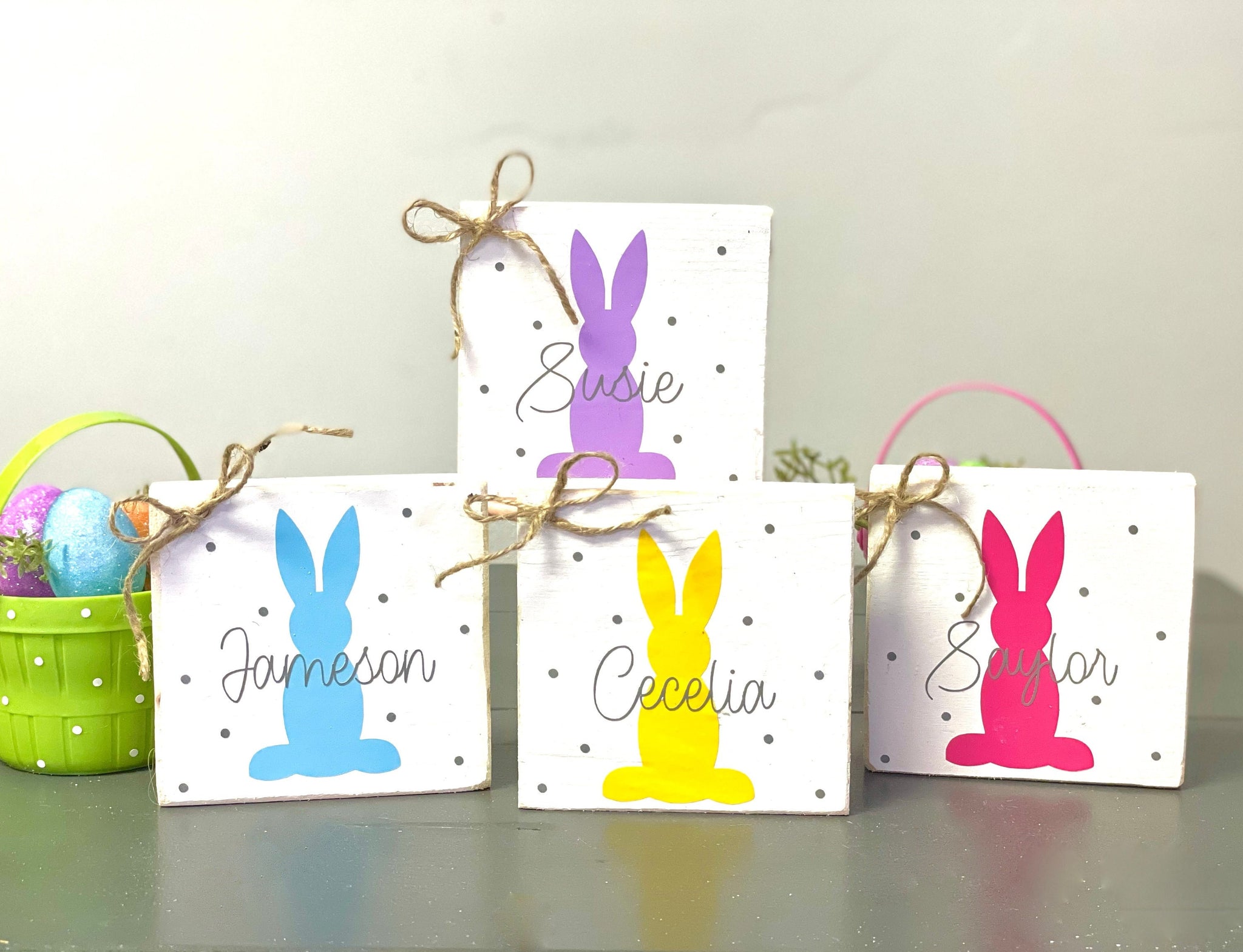 Personalized bunny block, Easter sign, Wooden bunny, Family