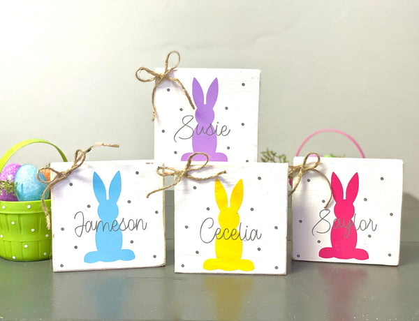 Personalized bunny block, Easter sign, Wooden bunny, Family