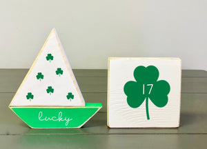 Wood sailboat, St. Patrick's day decor, Lucky boat, March 17th, Tiered tray decor