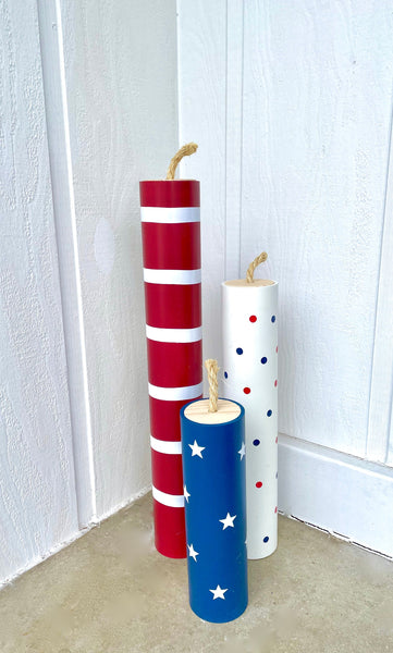 Large firecrackers, 4th of July decor, Memorial day, Porch decor,  Faux firecrackers, Stars, Summer, Patriotic decor, Round firecrackers