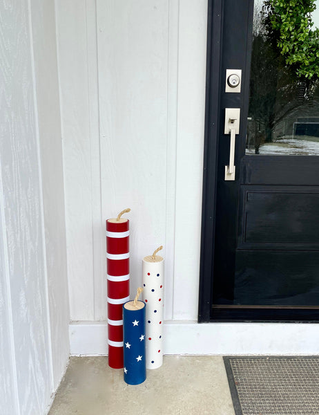 Large firecrackers, 4th of July decor, Memorial day, Porch decor,  Faux firecrackers, Stars, Summer, Patriotic decor, Round firecrackers