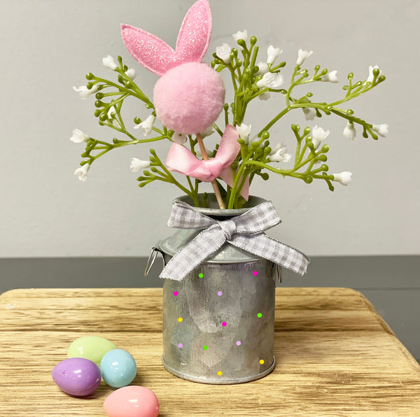 Spring bucket, Bunny, Galvanized vase, Spring decor, Mother's day gift,  Easter, Farmhouse decor, Wooden spring sign